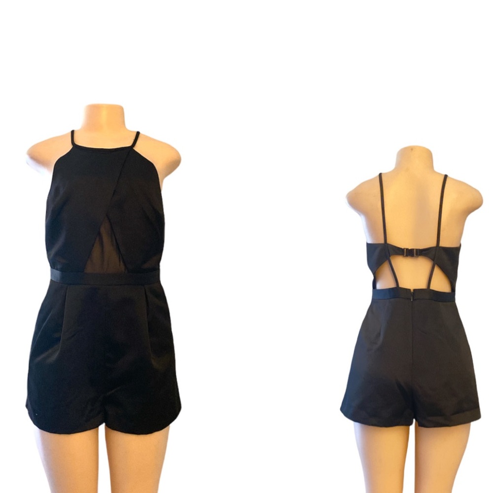 Topshop shear panel black halter romper shorts!